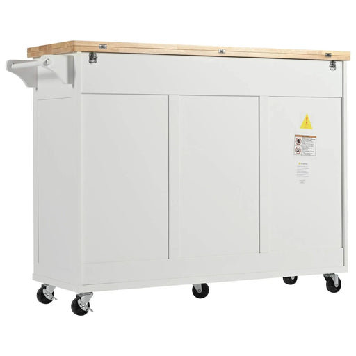 K&K Kitchen Island with Foldable Counter Top, Kitchen Storage Cart with Slide-Out Shelf, Towel Rack and Drawer, Rolling Kitchen Cart on Wheels, for Kitchen, Living Room, Dining Room, White Default -DTYStore