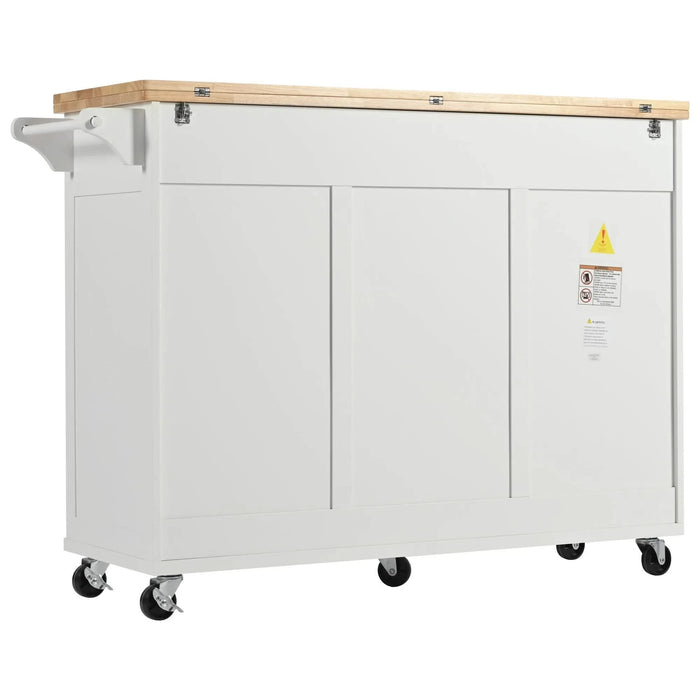K&K Kitchen Island with Foldable Counter Top, Kitchen Storage Cart with Slide-Out Shelf, Towel Rack and Drawer, Rolling Kitchen Cart on Wheels, for Kitchen, Living Room, Dining Room, White Default -DTYStore