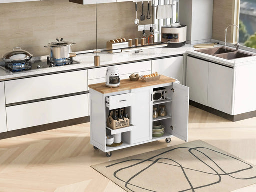 K&K Kitchen Island with Foldable Counter Top, Kitchen Storage Cart with Slide-Out Shelf, Towel Rack and Drawer, Rolling Kitchen Cart on Wheels, for Kitchen, Living Room, Dining Room, White Default -DTYStore