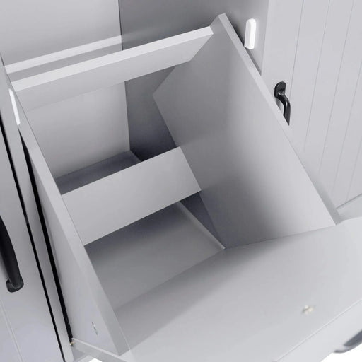 K&K Kitchen Island with Trash Can Storage Cabinet, Kitchen Cart with Drop Leaf, Spice Rack, Towel Rack and Drawer, Rolling Kitchen Island on Wheels with Adjustable Shelf, Grey Default -DTYStore