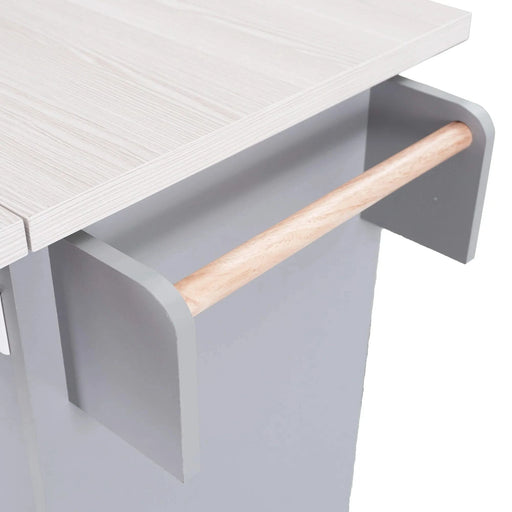 K&K Kitchen Island with Trash Can Storage Cabinet, Kitchen Cart with Drop Leaf, Spice Rack, Towel Rack and Drawer, Rolling Kitchen Island on Wheels with Adjustable Shelf, Grey Default -DTYStore