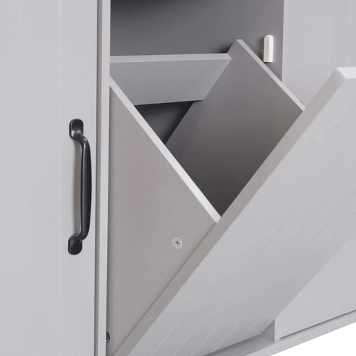 K&K Kitchen Island with Trash Can Storage Cabinet, Kitchen Cart with Drop Leaf, Spice Rack, Towel Rack and Drawer, Rolling Kitchen Island on Wheels with Adjustable Shelf, Grey Default -DTYStore