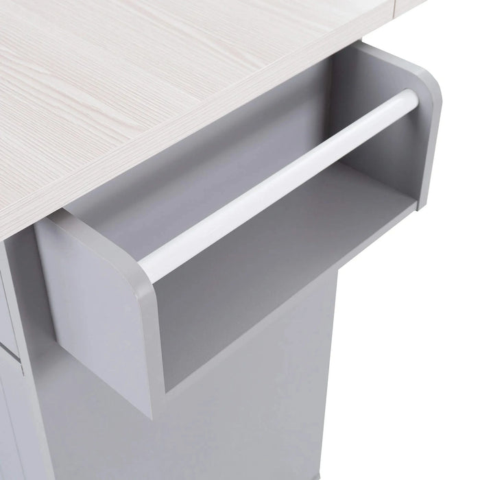 K&K Kitchen Island with Trash Can Storage Cabinet, Kitchen Cart with Drop Leaf, Spice Rack, Towel Rack and Drawer, Rolling Kitchen Island on Wheels with Adjustable Shelf, Grey Default -DTYStore