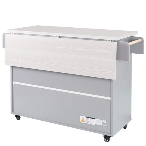 K&K Kitchen Island with Trash Can Storage Cabinet, Kitchen Cart with Drop Leaf, Spice Rack, Towel Rack and Drawer, Rolling Kitchen Island on Wheels with Adjustable Shelf, Grey Default -DTYStore