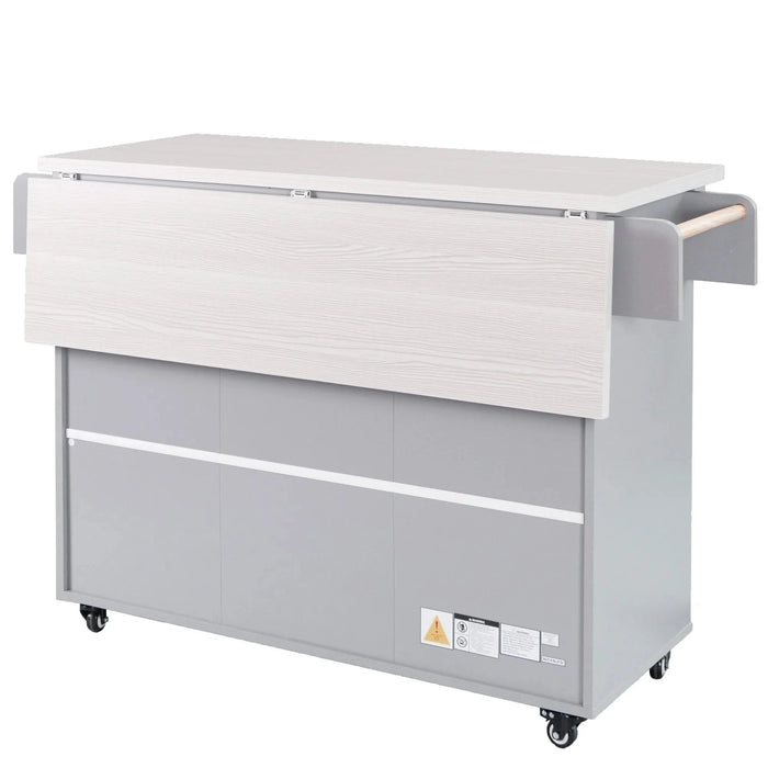 K&K Kitchen Island with Trash Can Storage Cabinet, Kitchen Cart with Drop Leaf, Spice Rack, Towel Rack and Drawer, Rolling Kitchen Island on Wheels with Adjustable Shelf, Grey Default -DTYStore