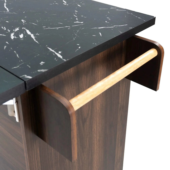 K&K Kitchen Island with Trash Can Storage Cabinet, Kitchen Cart with Drop Leaf, Spice Rack, Towel Rack and Drawer, Rolling Kitchen Island on Wheels with Adjustable Shelf, Walnut Brown Default -DTYStore