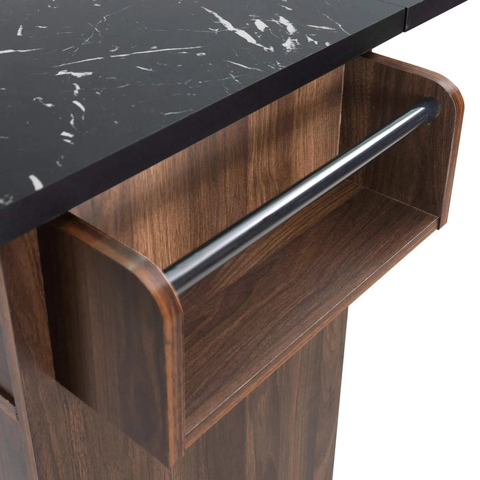 K&K Kitchen Island with Trash Can Storage Cabinet, Kitchen Cart with Drop Leaf, Spice Rack, Towel Rack and Drawer, Rolling Kitchen Island on Wheels with Adjustable Shelf, Walnut Brown Default -DTYStore