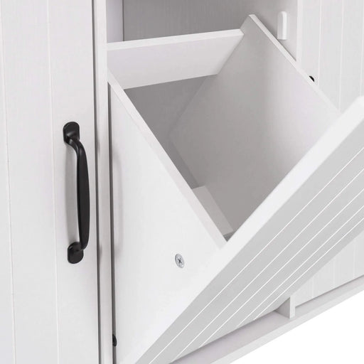 K&K Kitchen Island with Trash Can Storage Cabinet, Kitchen Cart with Drop Leaf, Spice Rack, Towel Rack and Drawer, Rolling Kitchen Island on Wheels with Adjustable Shelf, White Default -DTYStore