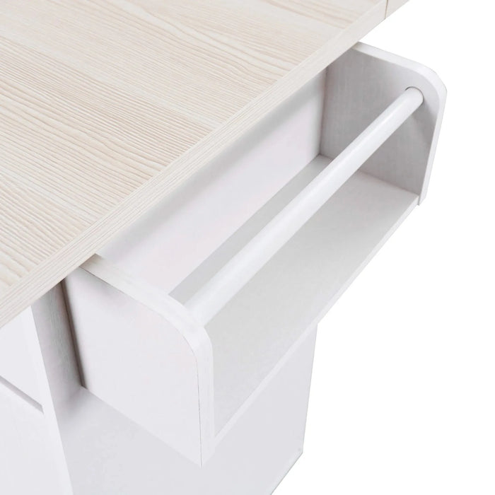 K&K Kitchen Island with Trash Can Storage Cabinet, Kitchen Cart with Drop Leaf, Spice Rack, Towel Rack and Drawer, Rolling Kitchen Island on Wheels with Adjustable Shelf, White Default -DTYStore