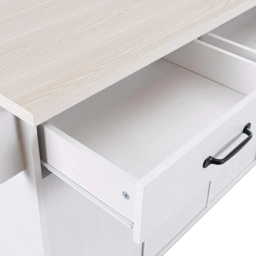 K&K Kitchen Island with Trash Can Storage Cabinet, Kitchen Cart with Drop Leaf, Spice Rack, Towel Rack and Drawer, Rolling Kitchen Island on Wheels with Adjustable Shelf, White Default -DTYStore