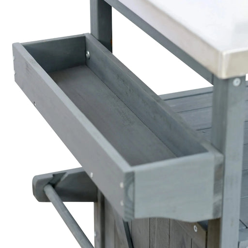 K&K Outdoor Kitchen Island, Rolling Bar Cart & Storage Cabinet, Farmhouse Solid Wood Outdoor Grill Table with Stainless Steel Top, Spice Rack , Towel Rack for Kitchen & BBQ , Grey Blue Default -DTYStore