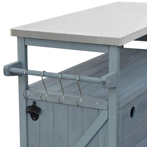 K&K Outdoor Kitchen Island, Rolling Bar Cart & Storage Cabinet, Farmhouse Solid Wood Outdoor Grill Table with Stainless Steel Top, Spice Rack , Towel Rack for Kitchen & BBQ , Grey Blue Default -DTYStore