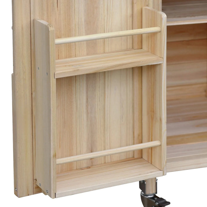 K&K Outdoor Kitchen Island, Rolling Bar Cart & Storage Cabinet, Farmhouse Solid Wood Outdoor Grill Table with Stainless Steel Top, Spice Rack , Towel Rack for Kitchen & BBQ , Natural Default -DTYStore