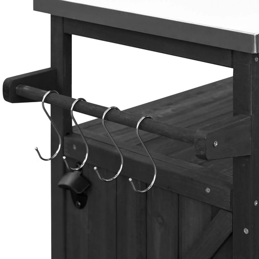 K&K Outdoor Kitchen Island, Rolling Bar Cart & Storage Cabinet, Farmhouse Solid Wood Outdoor Grill Table with Stainless Steel Top, Spice Rack , Towel Rack for Kitchen & Barbecue, Black Default -DTYStore