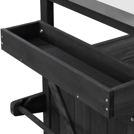 K&K Outdoor Kitchen Island, Rolling Bar Cart & Storage Cabinet, Farmhouse Solid Wood Outdoor Grill Table with Stainless Steel Top, Spice Rack , Towel Rack for Kitchen & Barbecue, Black Default -DTYStore