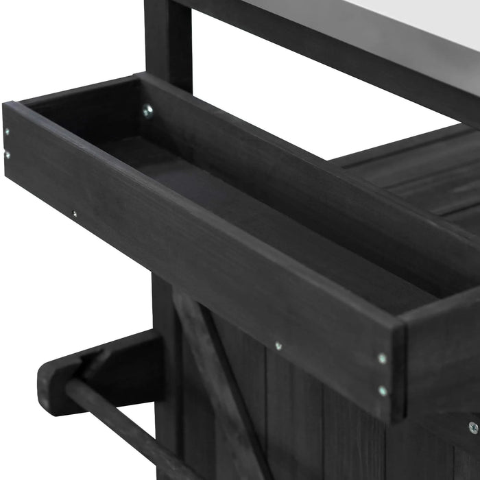 K&K Outdoor Kitchen Island, Rolling Bar Cart & Storage Cabinet, Farmhouse Solid Wood Outdoor Grill Table with Stainless Steel Top, Spice Rack , Towel Rack for Kitchen & Barbecue, Black Default -DTYStore