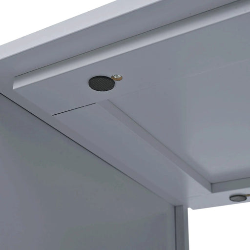 K&K Rolling Kitchen Island With Extended Table, Kitchen Island on Wheels with LED Lights,Power Outlets and 2 Fluted Glass Doors, Kitchen Island with a Storage Compartment and Side 3 Open Shelves, Grey Default -DTYStore