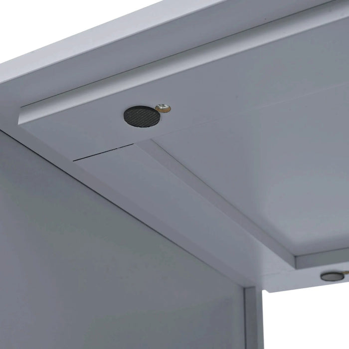 K&K Rolling Kitchen Island With Extended Table, Kitchen Island on Wheels with LED Lights,Power Outlets and 2 Fluted Glass Doors, Kitchen Island with a Storage Compartment and Side 3 Open Shelves, Grey Default -DTYStore