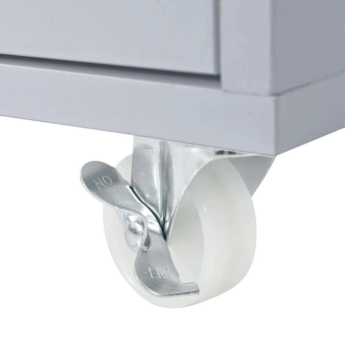 K&K Rolling Kitchen Island With Extended Table, Kitchen Island on Wheels with LED Lights,Power Outlets and 2 Fluted Glass Doors, Kitchen Island with a Storage Compartment and Side 3 Open Shelves, Grey Default -DTYStore