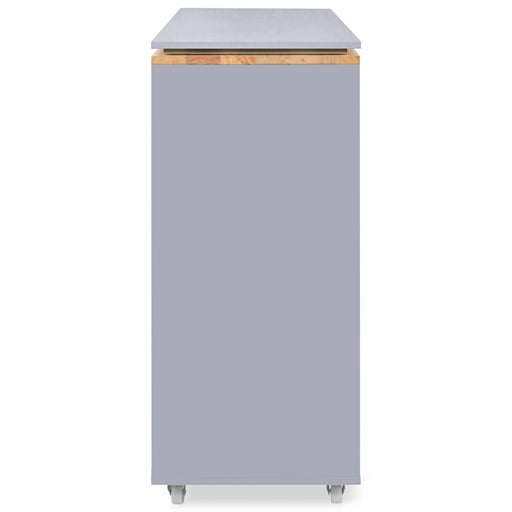 K&K Rolling Kitchen Island With Extended Table, Kitchen Island on Wheels with LED Lights,Power Outlets and 2 Fluted Glass Doors, Kitchen Island with a Storage Compartment and Side 3 Open Shelves, Grey Default -DTYStore