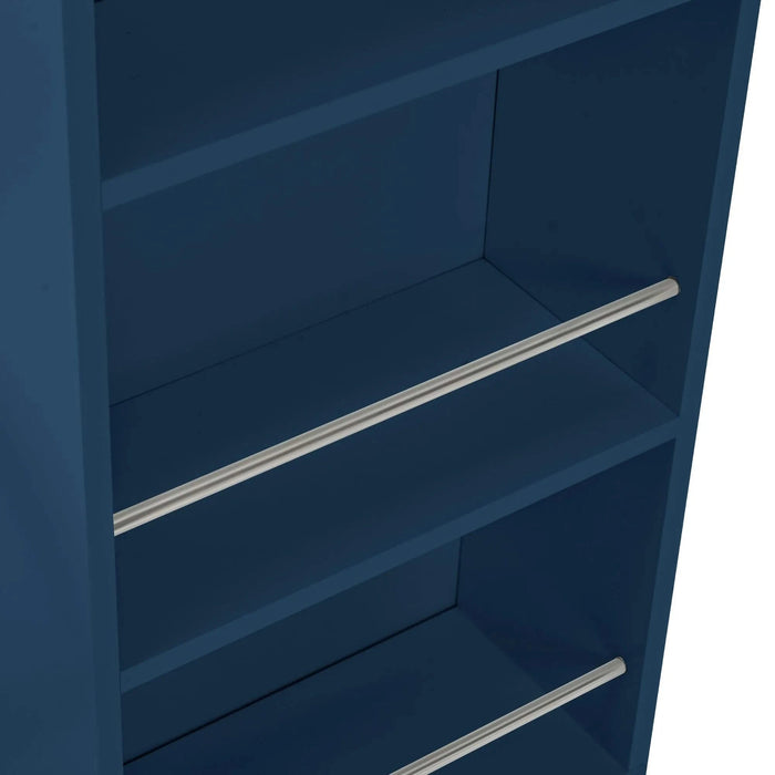 K&K Rolling Kitchen Island With Extended Table, Kitchen Island on Wheels with LED Lights,Power Outlets and 2 Fluted Glass Doors, Kitchen Island with a Storage Compartment and Side 3 Open Shelves, Navy Default -DTYStore