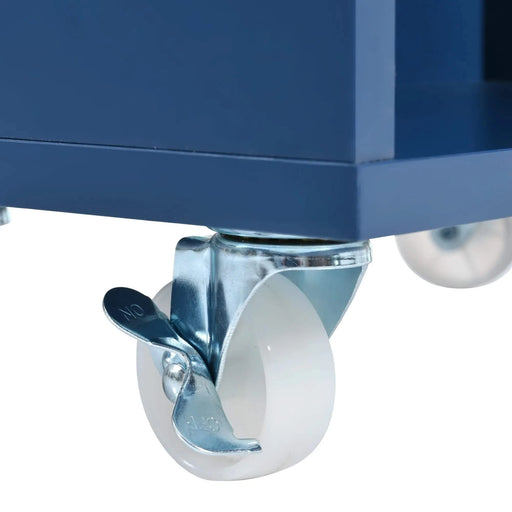 K&K Rolling Kitchen Island With Extended Table, Kitchen Island on Wheels with LED Lights,Power Outlets and 2 Fluted Glass Doors, Kitchen Island with a Storage Compartment and Side 3 Open Shelves, Navy Default -DTYStore