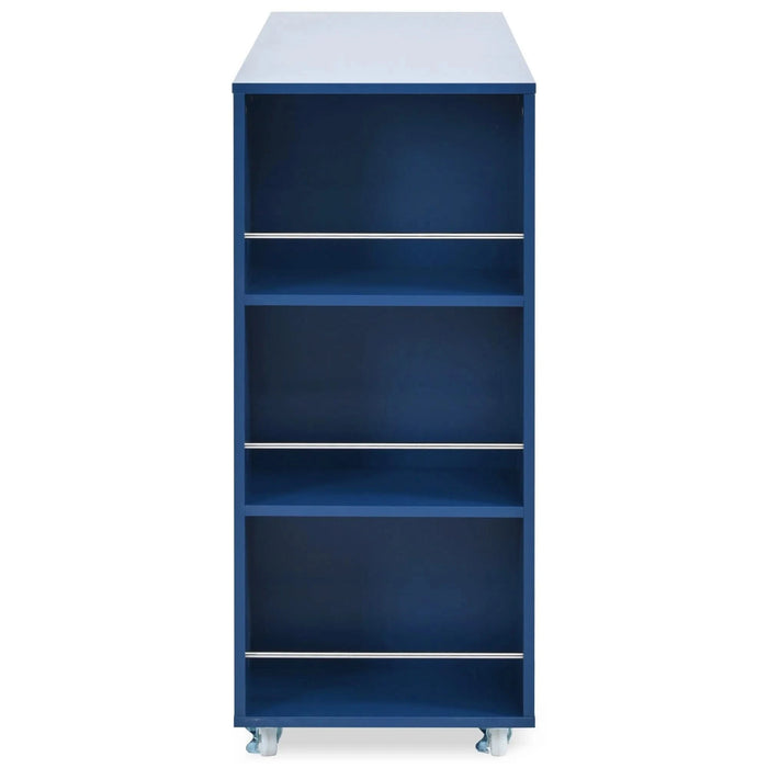 K&K Rolling Kitchen Island With Extended Table, Kitchen Island on Wheels with LED Lights,Power Outlets and 2 Fluted Glass Doors, Kitchen Island with a Storage Compartment and Side 3 Open Shelves, Navy Default -DTYStore