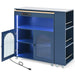 K&K Rolling Kitchen Island With Extended Table, Kitchen Island on Wheels with LED Lights,Power Outlets and 2 Fluted Glass Doors, Kitchen Island with a Storage Compartment and Side 3 Open Shelves, Navy Default -DTYStore