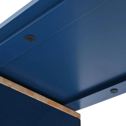 K&K Rolling Kitchen Island With Extended Table, Kitchen Island on Wheels with LED Lights,Power Outlets and 2 Fluted Glass Doors, Kitchen Island with a Storage Compartment and Side 3 Open Shelves, Navy Default -DTYStore