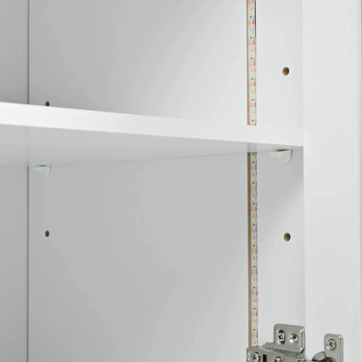 K&K Rolling Kitchen Island With Extended Table, Kitchen island on Wheels with LED Lights,Power Outlets and 2 Fluted Glass Doors, Kitchen Island with a Storage Compartment and Side 3 Open Shelves,White Default -DTYStore