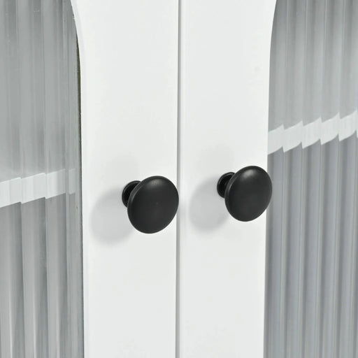 K&K Rolling Kitchen Island With Extended Table, Kitchen island on Wheels with LED Lights,Power Outlets and 2 Fluted Glass Doors, Kitchen Island with a Storage Compartment and Side 3 Open Shelves,White Default -DTYStore