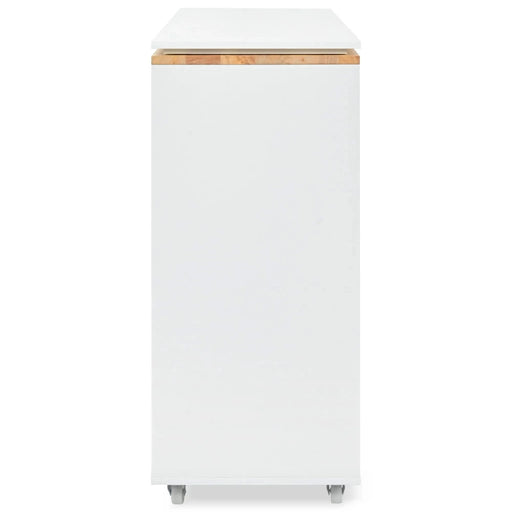 K&K Rolling Kitchen Island With Extended Table, Kitchen island on Wheels with LED Lights,Power Outlets and 2 Fluted Glass Doors, Kitchen Island with a Storage Compartment and Side 3 Open Shelves,White Default -DTYStore