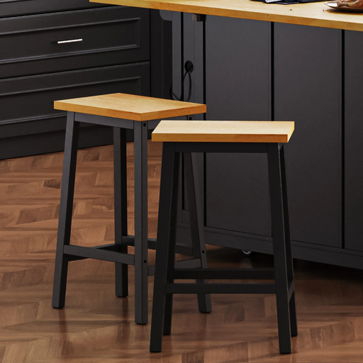 K&K Solid Wood Bar Stools (Not Cheap Iron), 25.6' Tall Set of 2 Bar Chairs, Kitchen Counter Stools with Footrests, Farmhouse Stools for Dining Room, Kitchen, Counter, Black Default -DTYStore