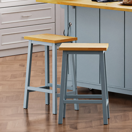 K&K Solid Wood Bar Stools (Not Cheap Iron), 25.6' Tall Set of 2 Bar Chairs, Kitchen Counter Stools with Footrests, Farmhouse Stools for Dining Room, Kitchen, Counter, Grey Blue Default -DTYStore