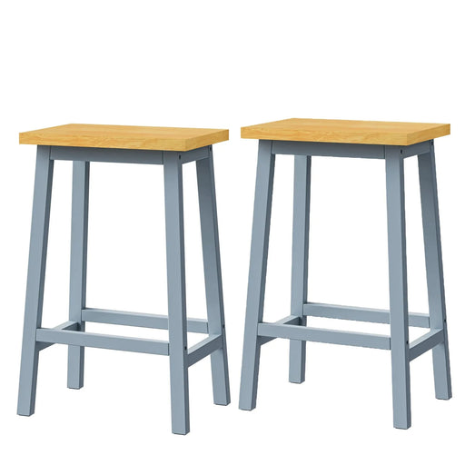 K&K Solid Wood Bar Stools (Not Cheap Iron), 25.6' Tall Set of 2 Bar Chairs, Kitchen Counter Stools with Footrests, Farmhouse Stools for Dining Room, Kitchen, Counter, Grey Blue Default -DTYStore