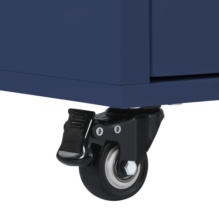 K&K Store Kitchen Cart with Rubber Wood Countertop , Kitchen Island has 8 Handle-Free Drawers Including a Flatware Organizer and 5 Wheels for Kitchen Dinning Room, Dark Blue Default -DTYStore