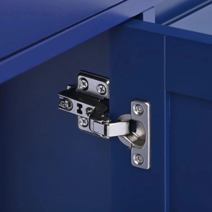 K&K Store Kitchen Cart with Rubber Wood Countertop , Kitchen Island has 8 Handle-Free Drawers Including a Flatware Organizer and 5 Wheels for Kitchen Dinning Room, Dark Blue Default -DTYStore