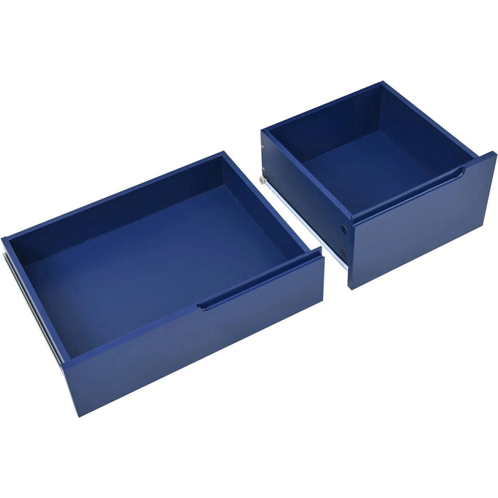 K&K Store Kitchen Cart with Rubber Wood Countertop , Kitchen Island has 8 Handle-Free Drawers Including a Flatware Organizer and 5 Wheels for Kitchen Dinning Room, Dark Blue Default -DTYStore