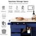 K&K Store Kitchen Cart with Rubber Wood Countertop , Kitchen Island has 8 Handle-Free Drawers Including a Flatware Organizer and 5 Wheels for Kitchen Dinning Room, Dark Blue Default -DTYStore