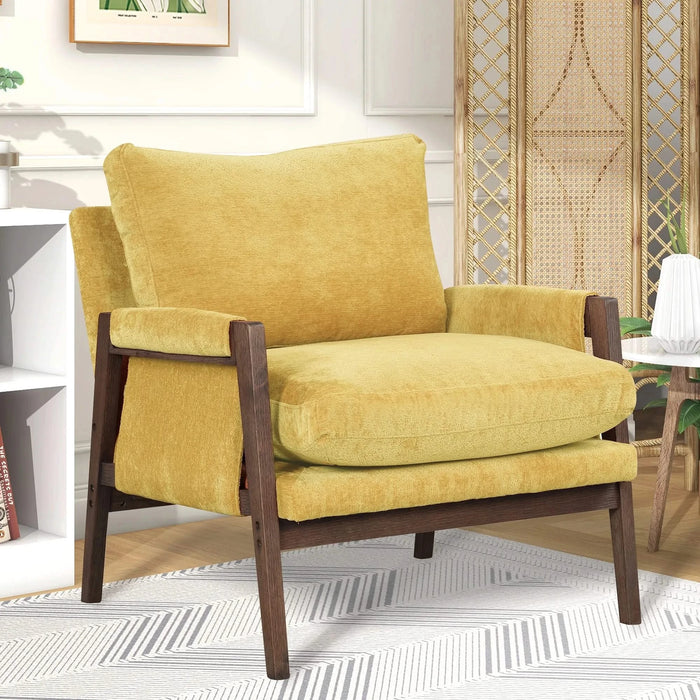 Kelly Mid-Century Modern Velvet Accent Armchair, Yellow Default -DTYStore