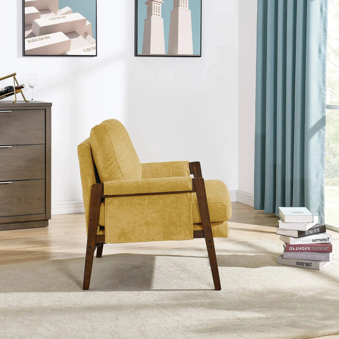Kelly Mid-Century Modern Velvet Accent Armchair, Yellow Default -DTYStore