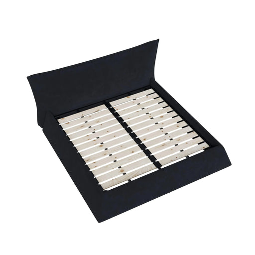 King Size Upholstered Platform Bed with Special Shaped Velvet Headboard, Metal & Solid Wood Frame,Black Default -DTYStore