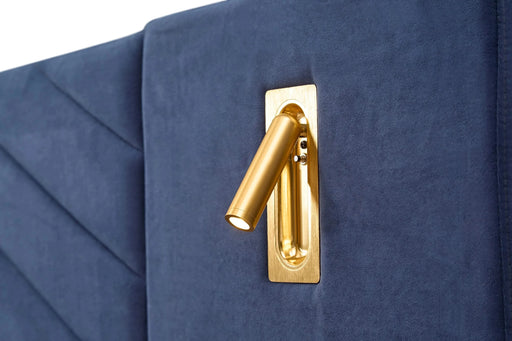 King Size Velvet Bed Frame/Vertical Channel Tufted Wingback Headboard/Upholstered Platform Bed/Strong Wooden Slats/No Box Spring Needed/Easy AssemblyRoyal blue Default -DTYStore