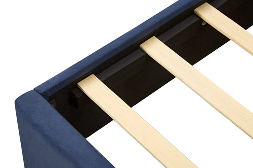 King Size Velvet Bed Frame/Vertical Channel Tufted Wingback Headboard/Upholstered Platform Bed/Strong Wooden Slats/No Box Spring Needed/Easy AssemblyRoyal blue Default -DTYStore