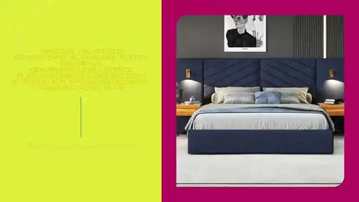 King Size Velvet Bed Frame/Vertical Channel Tufted Wingback Headboard/Upholstered Platform Bed/Strong Wooden Slats/No Box Spring Needed/Easy AssemblyRoyal blue Default -DTYStore