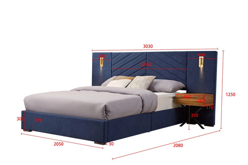 King Size Velvet Bed Frame/Vertical Channel Tufted Wingback Headboard/Upholstered Platform Bed/Strong Wooden Slats/No Box Spring Needed/Easy AssemblyRoyal blue Default -DTYStore