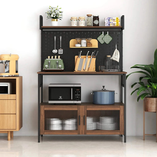 Kitchen Bakers Rack with Door, Microwave Oven Stand, Utility Storage Shelf, Durable Kitchen Organizer for Small Spaces Default -DTYStore