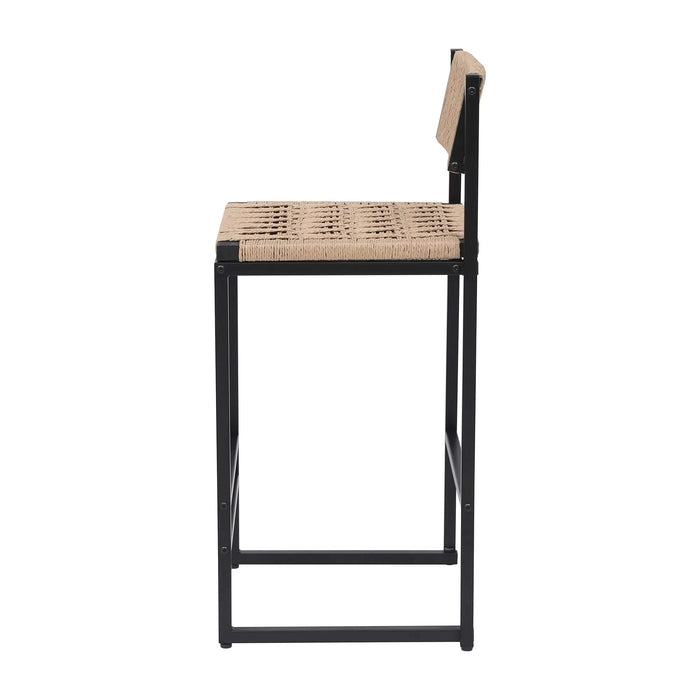 Kitchen Bar Stools with Footrest Set of 2 Paper Rope Weave Dining Chairs Counter Height Barstool (Style B Black & Honey) Default -DTYStore