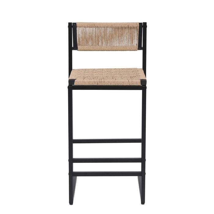 Kitchen Bar Stools with Footrest Set of 2 Paper Rope Weave Dining Chairs Counter Height Barstool (Style B Black & Honey) Default -DTYStore