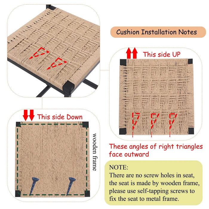 Kitchen Bar Stools with Footrest Set of 2 Paper Rope Weave Dining Chairs Counter Height Barstool (Style B Black & Honey) Default -DTYStore